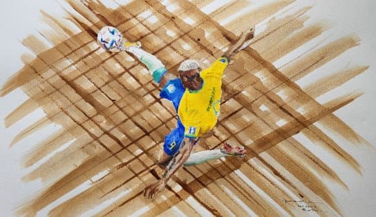 Imagem de Artista do Qatar homenageia Brasil e pinta gol de Richarlison na Copa do Mundo