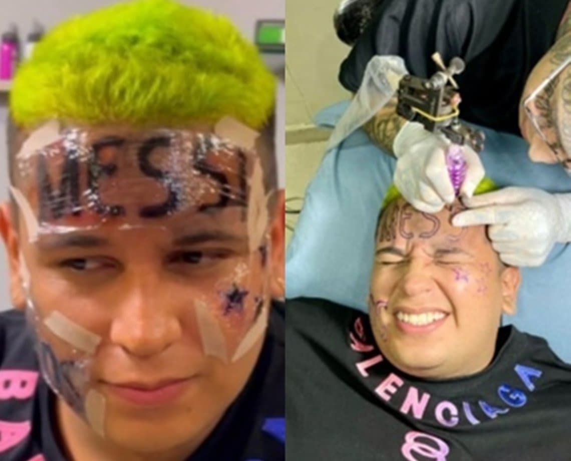 Influencer colombiano tatua "Messi Deus" no rosto, mas se arrepende; "dizem que não sou exemplo positivo"