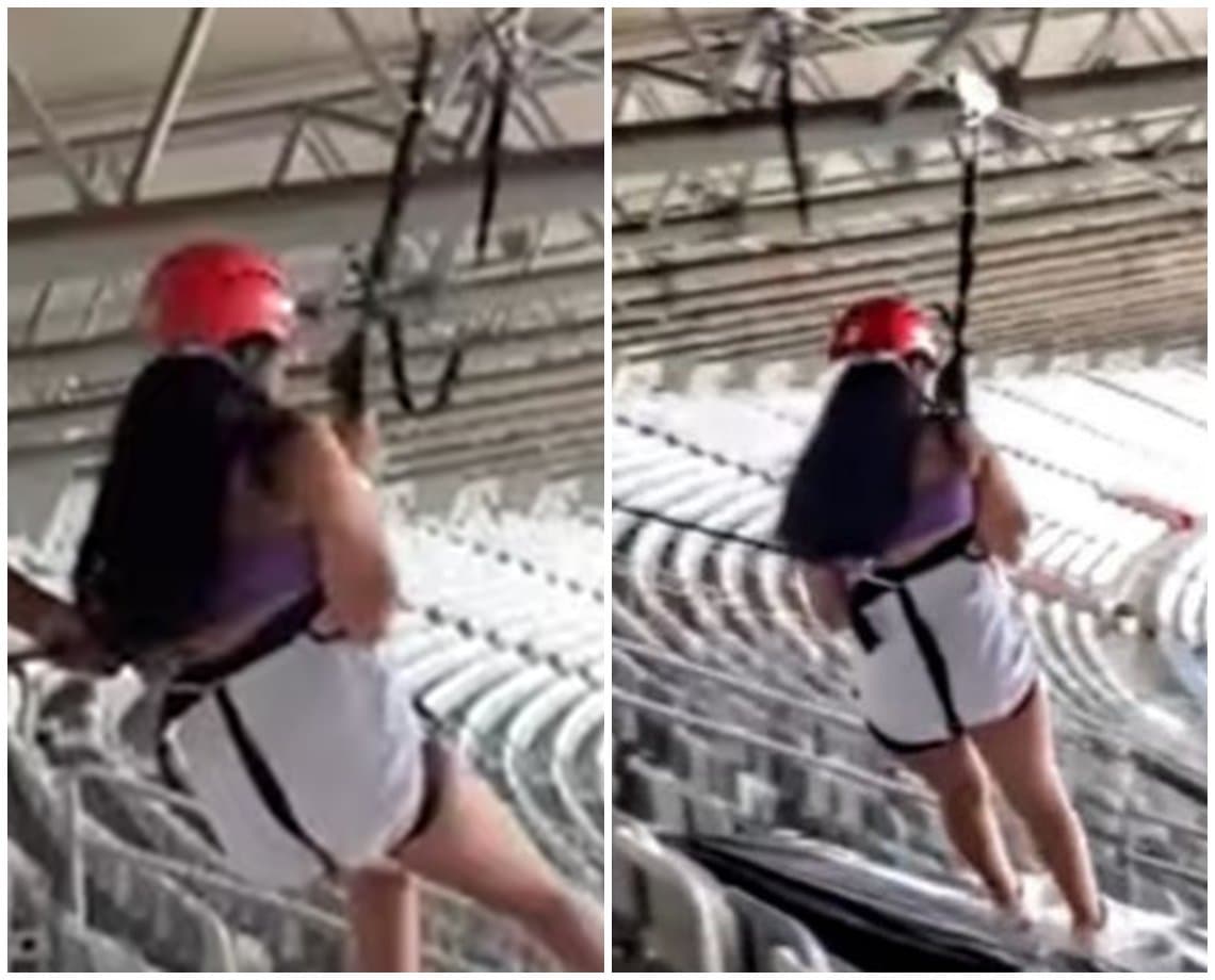 Jovem cai de tirolesa no Mineirão e pai registra acidente em vídeo