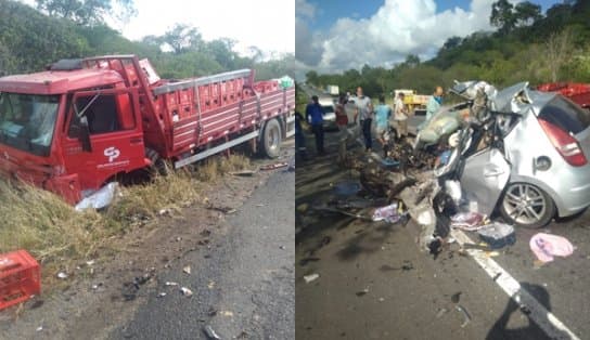 Imagem de Homem vê amigo morrer esmagado após acidente entre carro e caminhão na Bahia; cochilo motivou tragédia