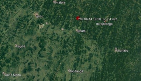 Imagem de Tremor de terra de magnitude 2.4 é registrado na cidade baiana de Ipiaú