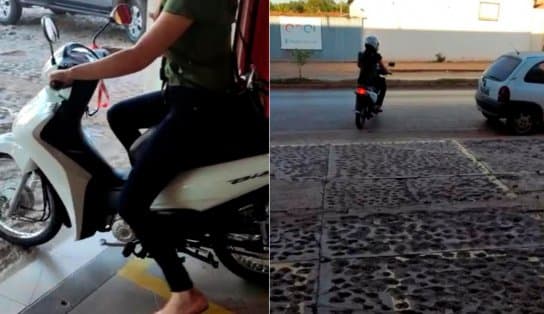 Imagem de Nos primeiros metros com moto nova, mulher sofre grave acidente, que é flagrado em vídeo por vendedor; "meu Deus"