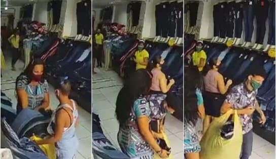 Imagem de VEJA VÍDEO: 'Na cara dura', trio enche sacolas e rouba várias calças jeans em loja na Avenida Sete