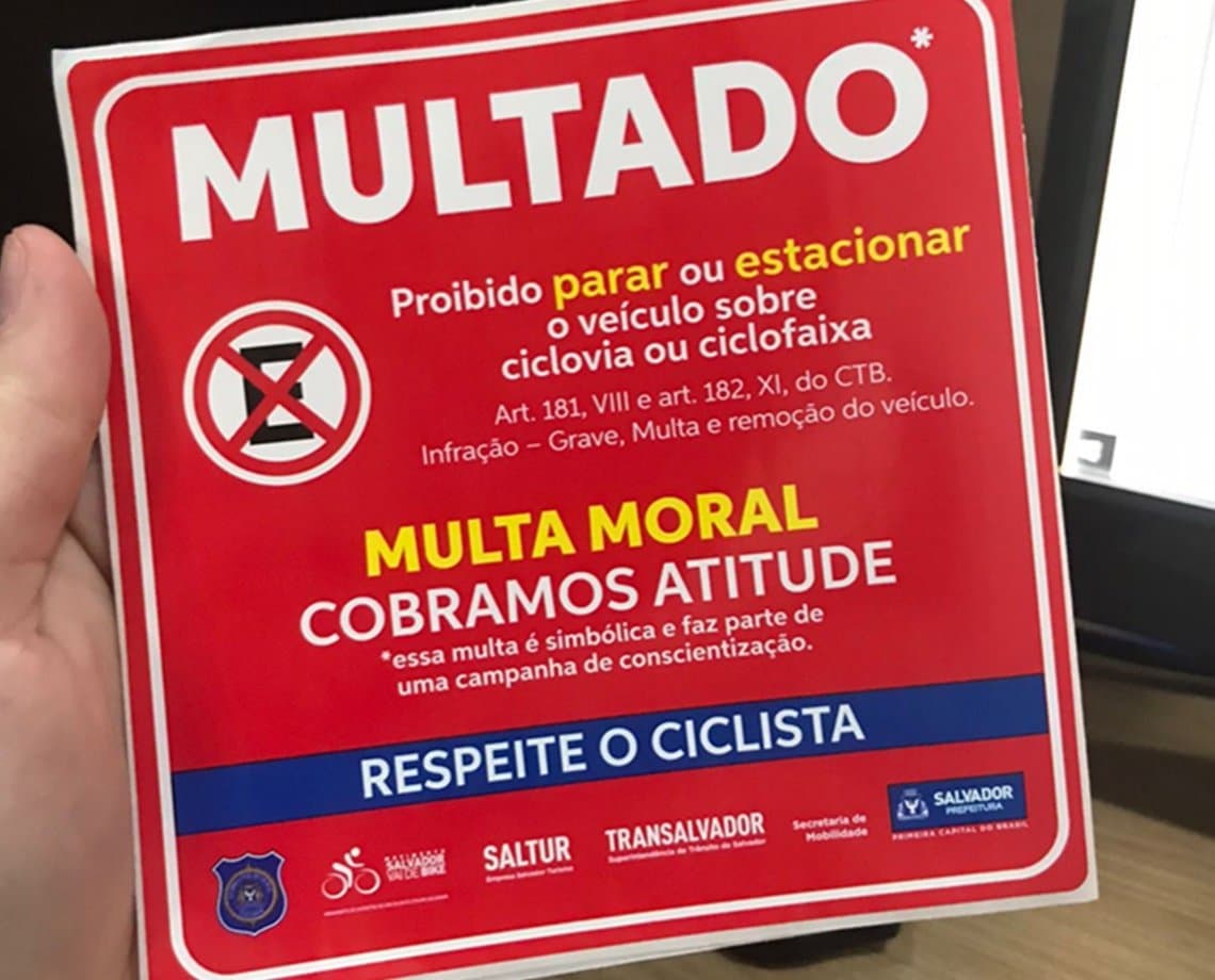 Motorista que desrespeitar o espaço do ciclista poderá levar multa moral em Salvador; entenda