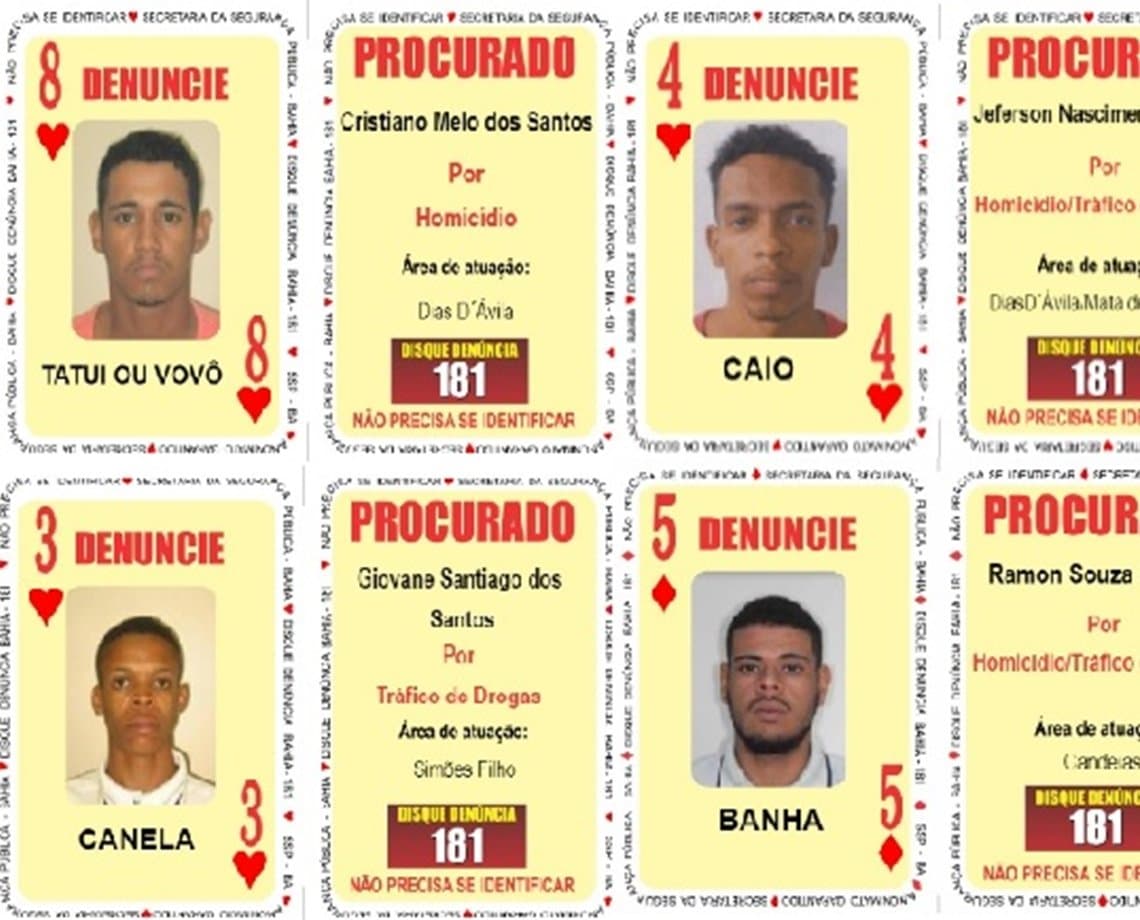 Carta nova no baralho: suspeitos de homicídio e tráfico de drogas entram na lista dos mais procurados da Bahia