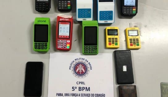 Imagem de PM prende estelionatário com nove maquinetas de leitura de cartões; homem se passava por cliente e trocava o equipamento