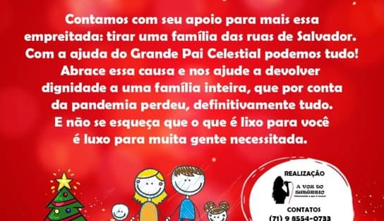 Imagem de "Natal da Gente 2021" deseja abrigar uma família de Salvador por até um ano; entenda