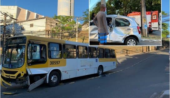 Imagem de Idoso de 85 anos fica ferido após acidente envolvendo ônibus na Avenida Cardeal da Silva; veja vídeo