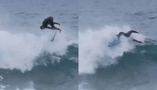 Imagem de Nordestino medalha de ouro no surf, Italo Ferreira cai durante manobra e quebra nariz e prancha; assista