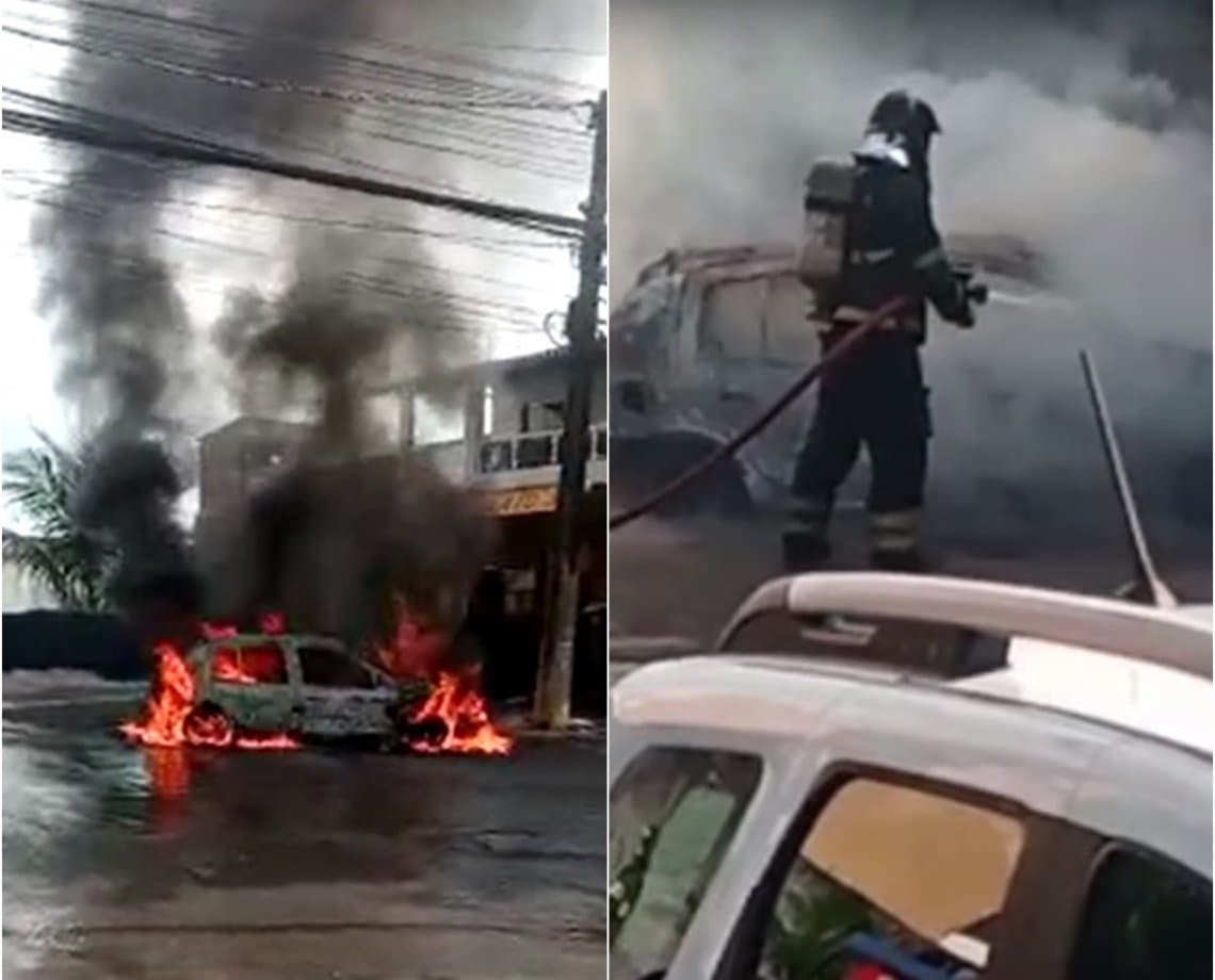 Veículo em chamas assusta moradores do Marback, em Salvador; incêndio foi controlado pelo Corpo de Bombeiros 