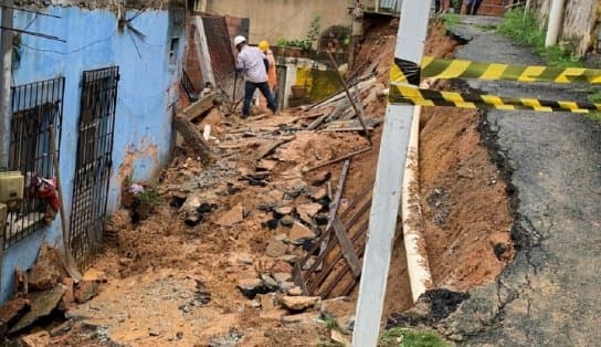 Imagem de Rompimento na via gera deslizamento de terra e casas são atingidas em Jardim Cajazeiras 