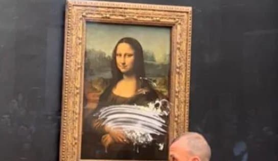 Imagem de Humor "Pastelão"? Quadro da Monalisa sofre ataque de vândalo no museu do Louvre; confira