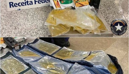 Imagem de Carga de cocaína na forma líquida é apreendida em aeroporto brasileiro; sacos estavam colados em calça