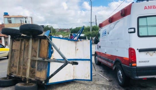 Imagem de VÍDEO: reboque que transportava dois cavalos se desprende de veículo e animais caem na rua, no interior da Bahia