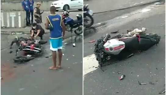 Imagem de Acidente entre motos deixa três feridos em frente a supermercado no Cabula neste domingo