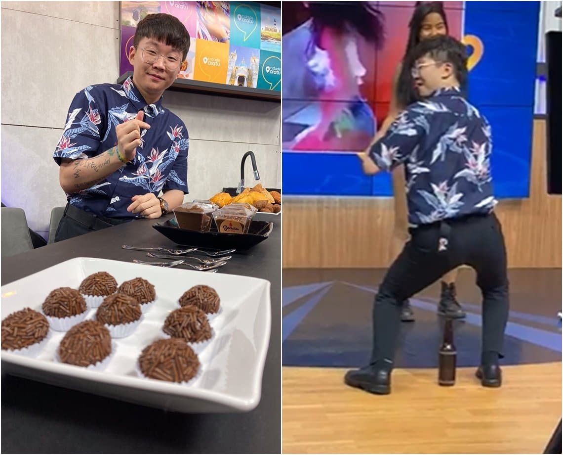 "Te amo, gata!": coreano pagodeiro experimenta brigadeiro e dança "na boquinha da garrafa" no Cidade Aratu; confira