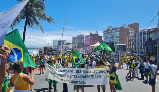 Imagem de Bolsonaristas fazem ato na Barra, defendem presidente e fazem ataques a PT e STF; veja