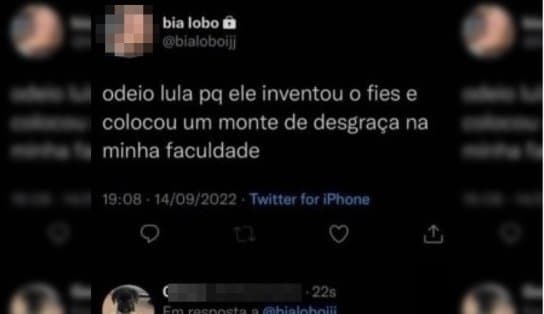 Imagem de Estudante de direito é expulsa de faculdade após atacar colegas beneficiados pelo FIES em Feira de Santana; "odeio o Lula"  