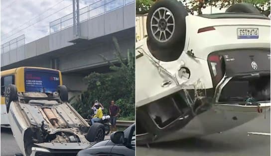 Imagem de Homem capota carro na BR-324, em Salvador, e é salvo por amigo que dirigia logo atrás 