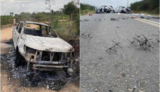 Imagem de Irará: carros utilizados em ataques a bancos são encontrados incendiados; grupo estava com fuzil