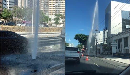 Imagem de Água jorra no meio da pista e trecho da Avenida ACM é isolado; vídeo