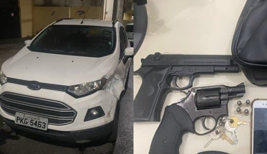 Imagem de Dupla é detida pela polícia com carro roubado e armas; adolescente de 15 anos e maior de idade realizaram assalto