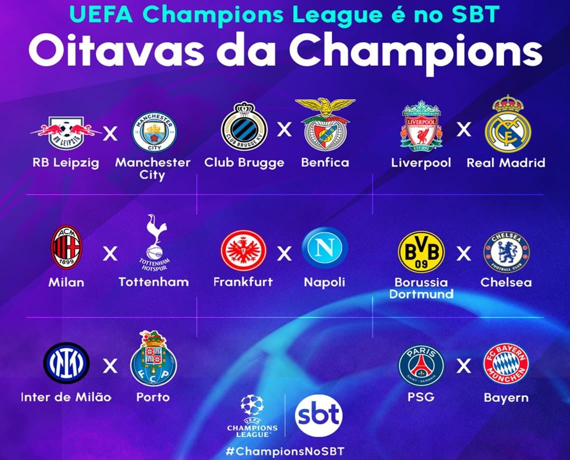 Definidos os confrontos para o mata-mata da Champions; tem Liverpool x Real e PSG x Bayern